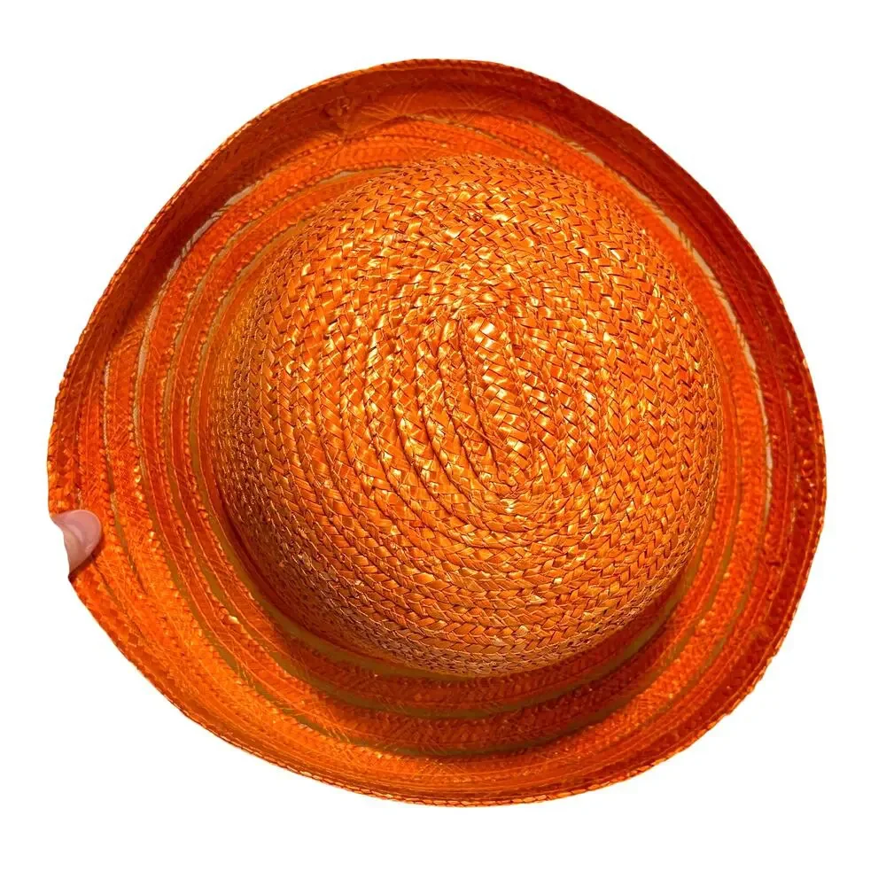 Bright Orange straw hat sunhat beachy stripes casual resort cruise preppy travel